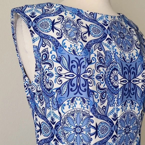 Julian Taylor Blue & White A-Line Midi Dress Size 12 - Picture 4 of 12